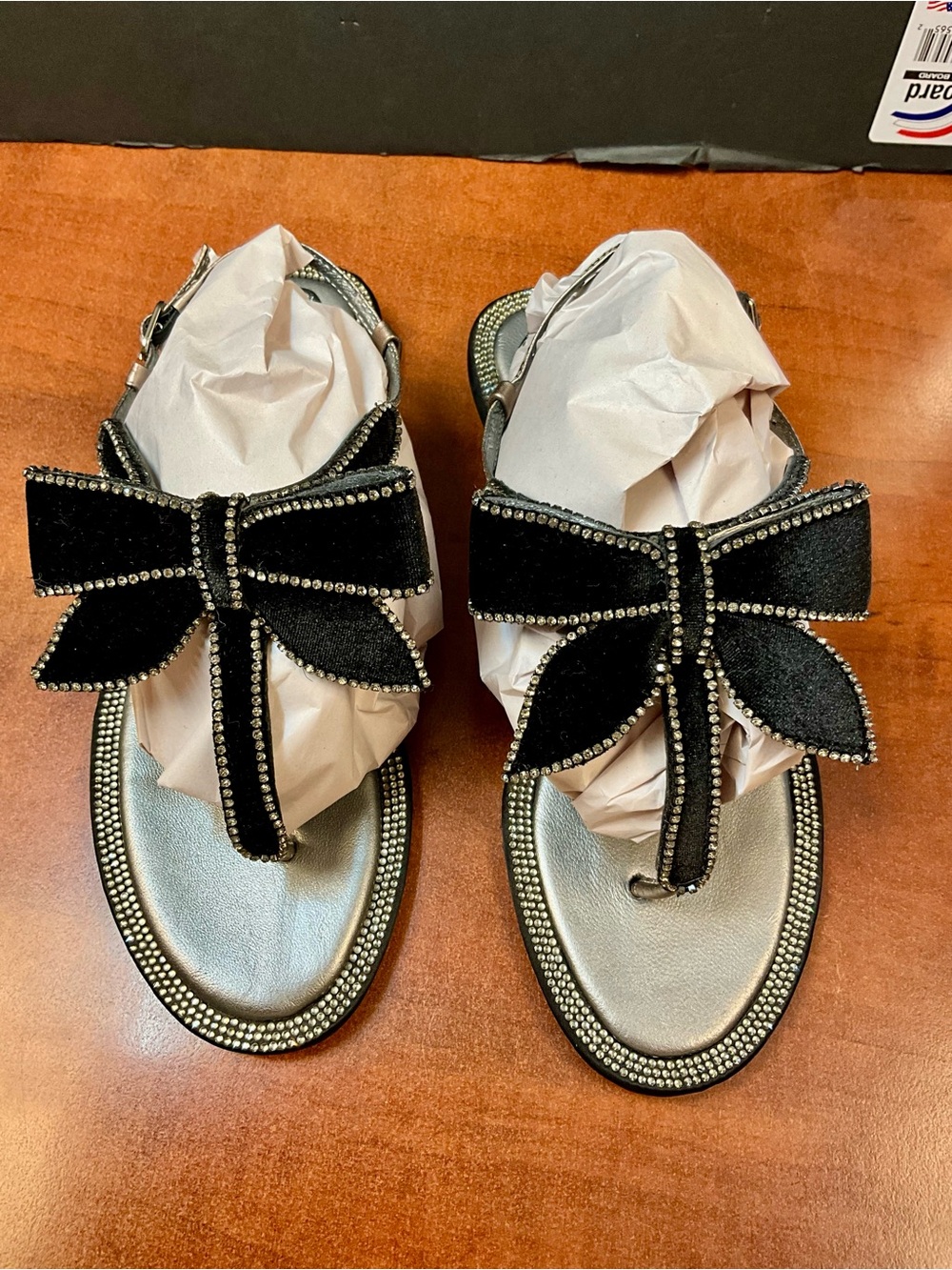 Rene Caovilla Black Bow Crystal-Trim Sandals